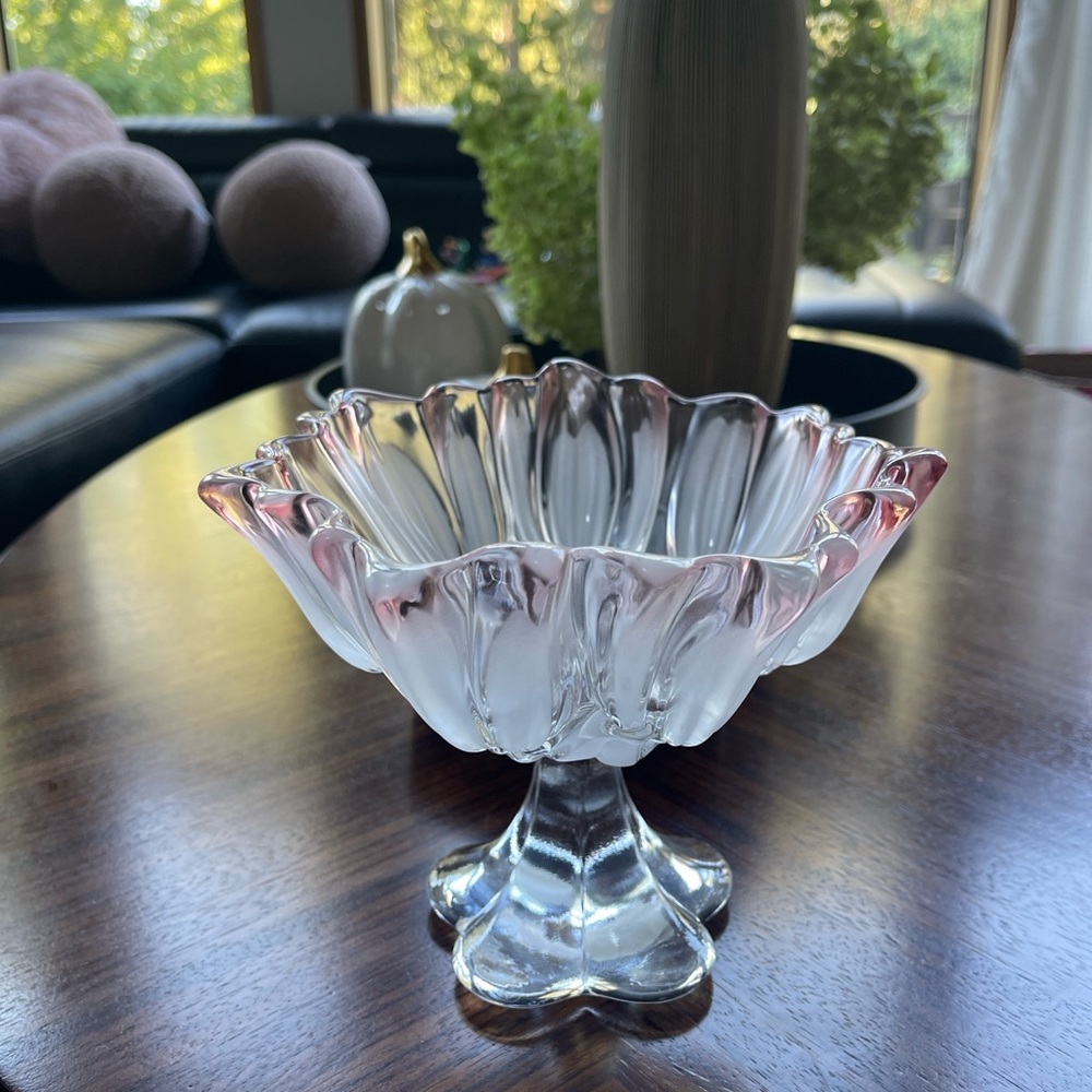 Mikasa Pink and Clear Glass Pedestal Bowl